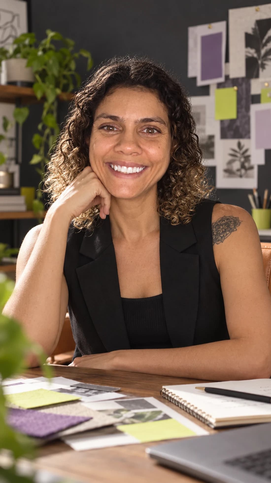 Retrato de Camila Oliveira, em composição produzida com IA a partir de suas fotos
